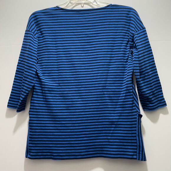 Chico's Top  Blue Striped Ultimate Tee Pima Cotton Side Slit 3/4 Sleeve size M/8 - Picture 6 of 9